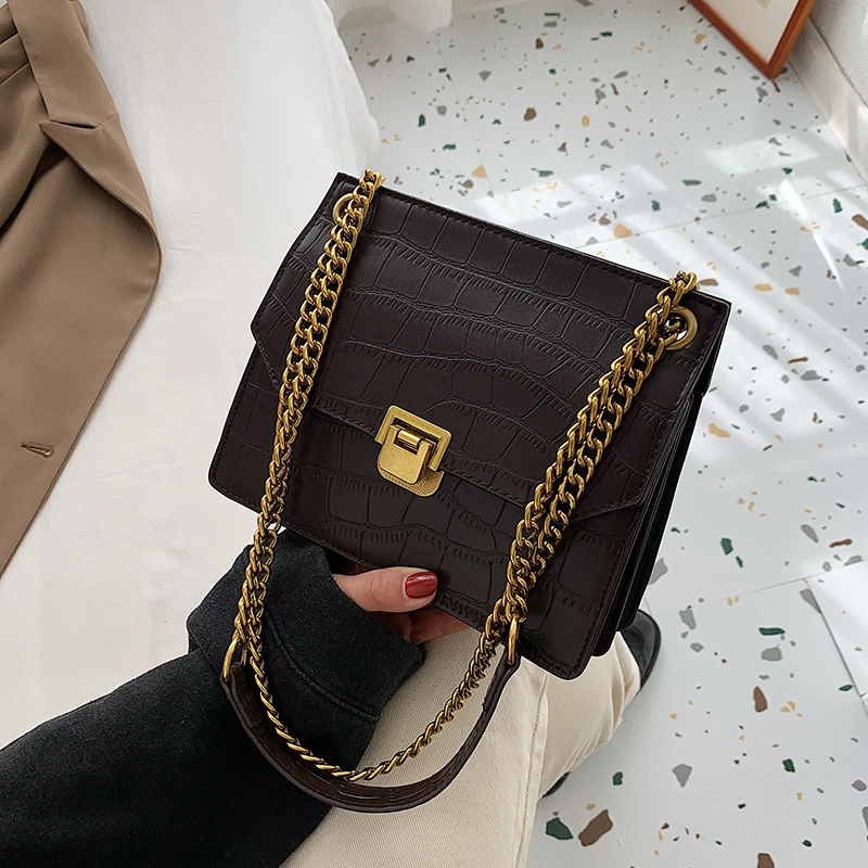 

Fashion solid color purses and handbags PU leather alligator chain women's Shoulder Messenger Bag sac a main bags for women 2021