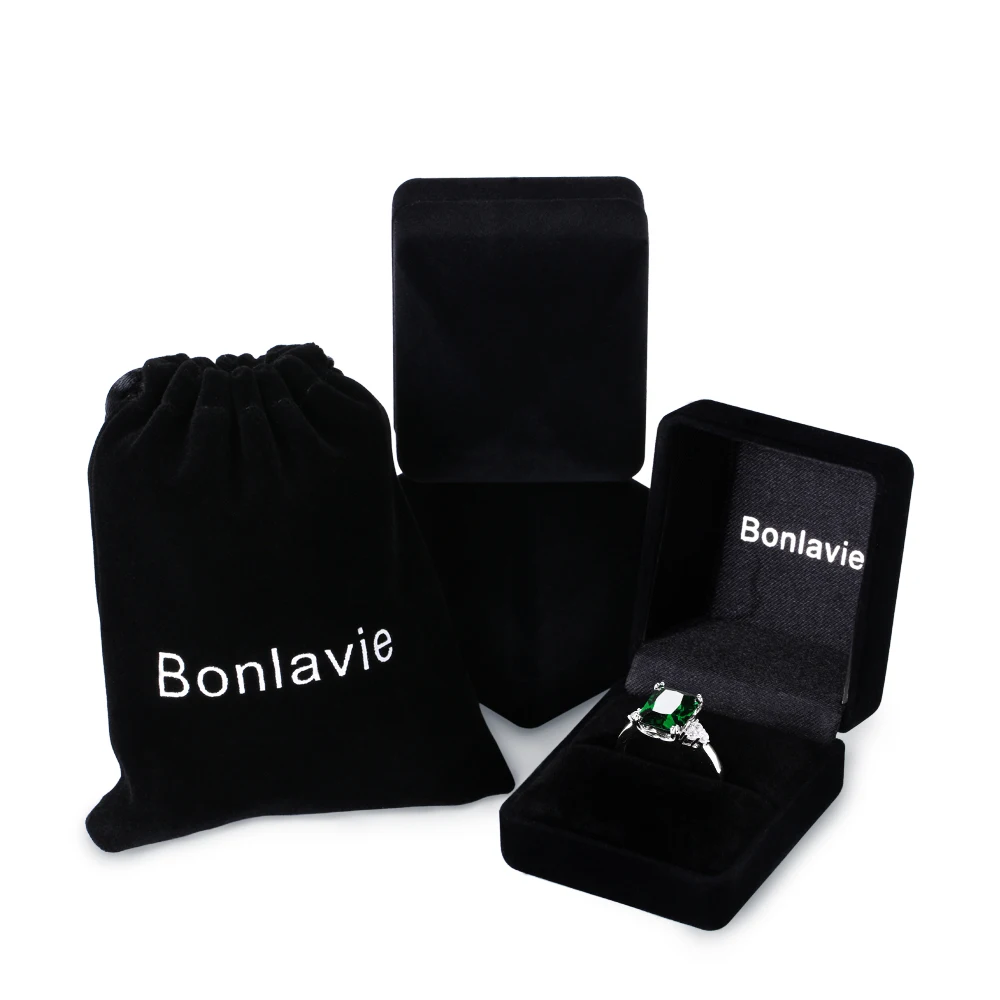 

BONLAVIE Fine Jewelry Silver 925 Nano Russian Emerald Square Green Ring Size 6 7 8 9 Women Female Rings Engagement Gift