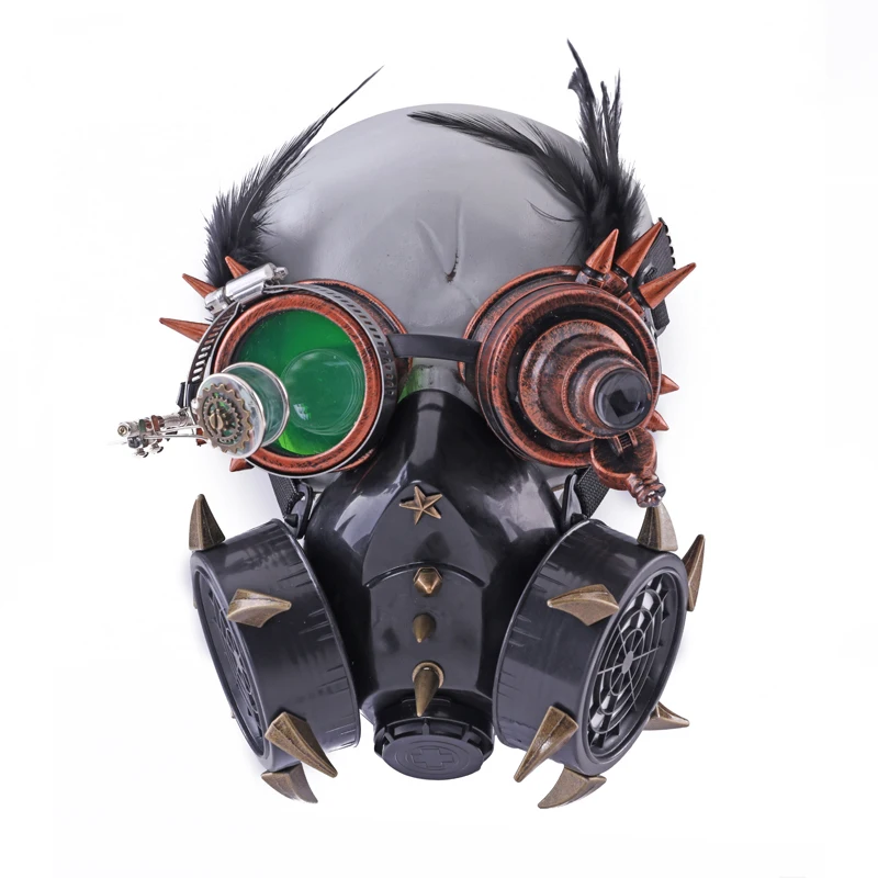 Cosplay Black Feather Goggles Set Halloween Metal Rivets Steampunk Masks Street Fashion Black Gas Mask Masquerade Show
