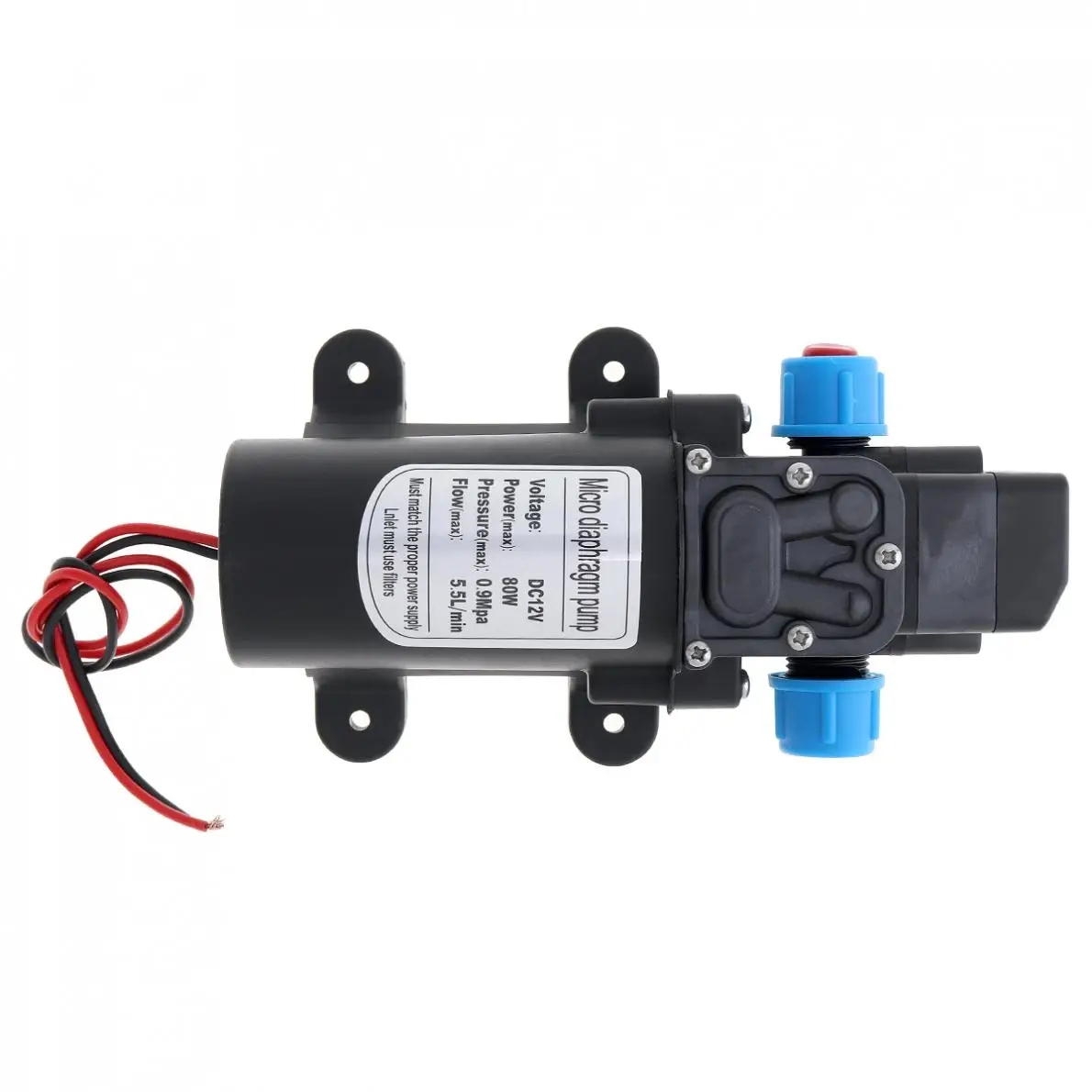 

12V 80W 5.5L/min Self-suction DC Mini Diaphragm High Pressure Electric Car Wash Pump with Blue Nut for Car / Home / Garden