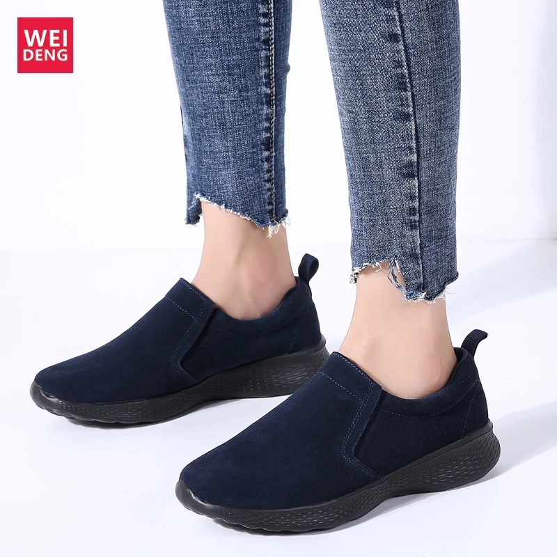 WeiDeng Women Flock Casual Shoes Leisure Retro Wedges Non Slip On Breathable Light Worm Soft Female Increased 3.5cm | Обувь