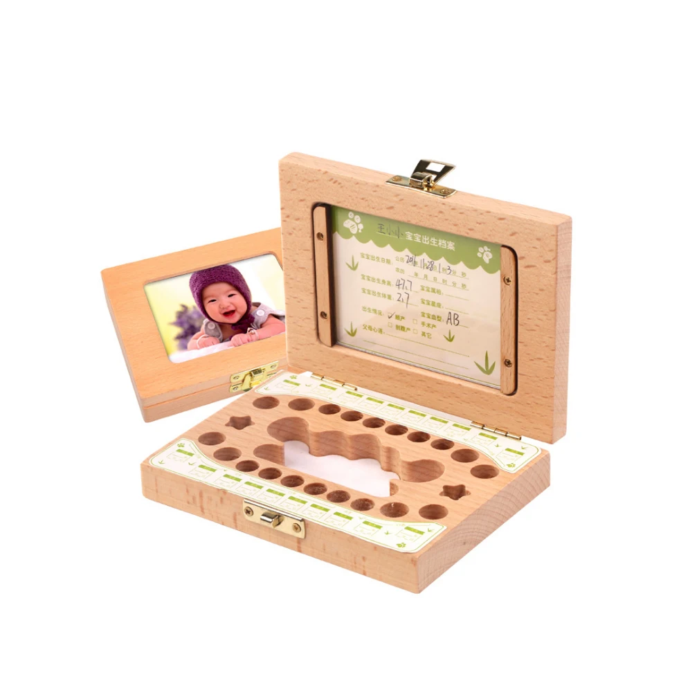 

Простой Стиль деревянная детская фоторамка лиственный зуб Коробка для хранения для новорожденных зубы коллекция рост коробка на память