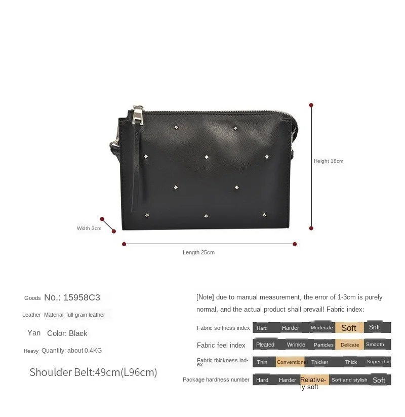 

Simplicity Fashion Handmade Cowhide Rivet Bag for Women First layer cowhide Shoulder Messenger Bag Clutch small package