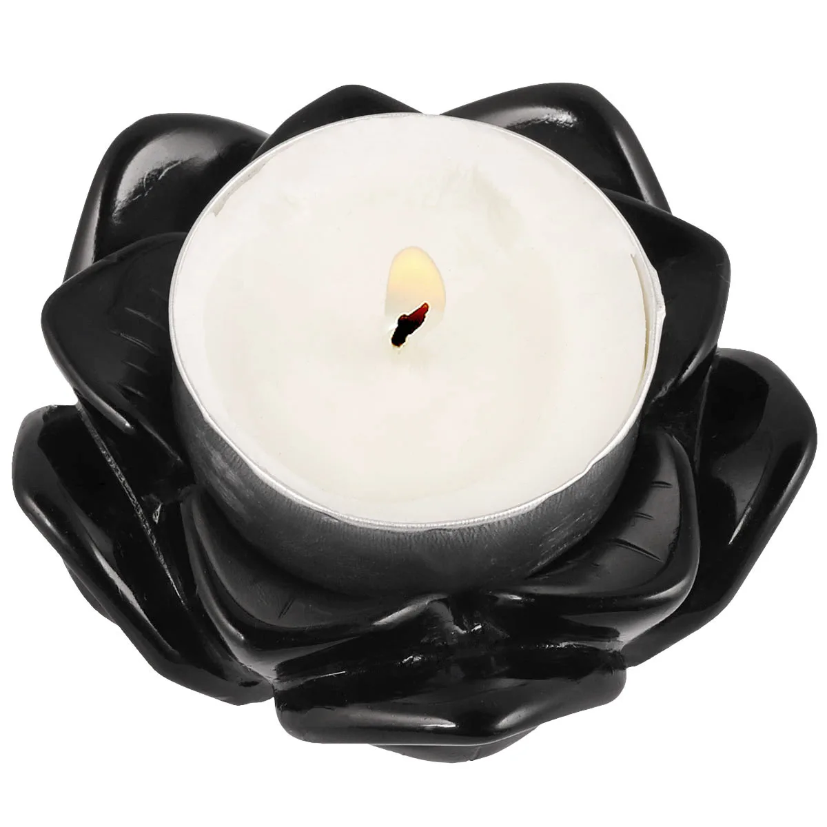 Natural Crystal Stone Lotus Candle Holder Reiki Healing White Jade Black Obsidian Ornament Collection Craft Room Decor Luck Gift