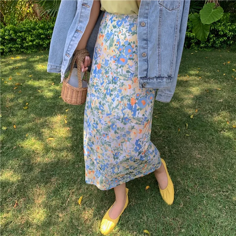 Женская юбка средней длины с цветочным рисунком весна-лето новинка 2020 длинная