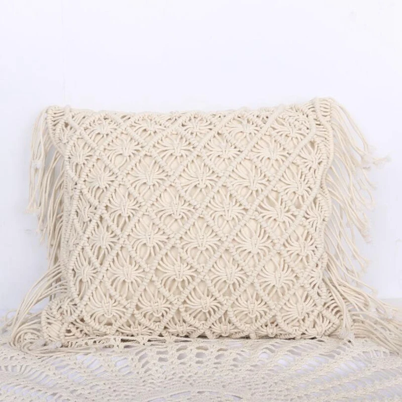 Cushion Covers Cotton Linen Macrame Hand-Woven Thread Pillow Geometry Bohemia Style Pillowcase Home Decor 45X45cm | Дом и сад