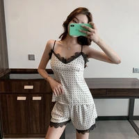 2021 ice pajamas womens summer new sexy sling nightgown lace edge shorts set summer thin home clothes female sleepwear