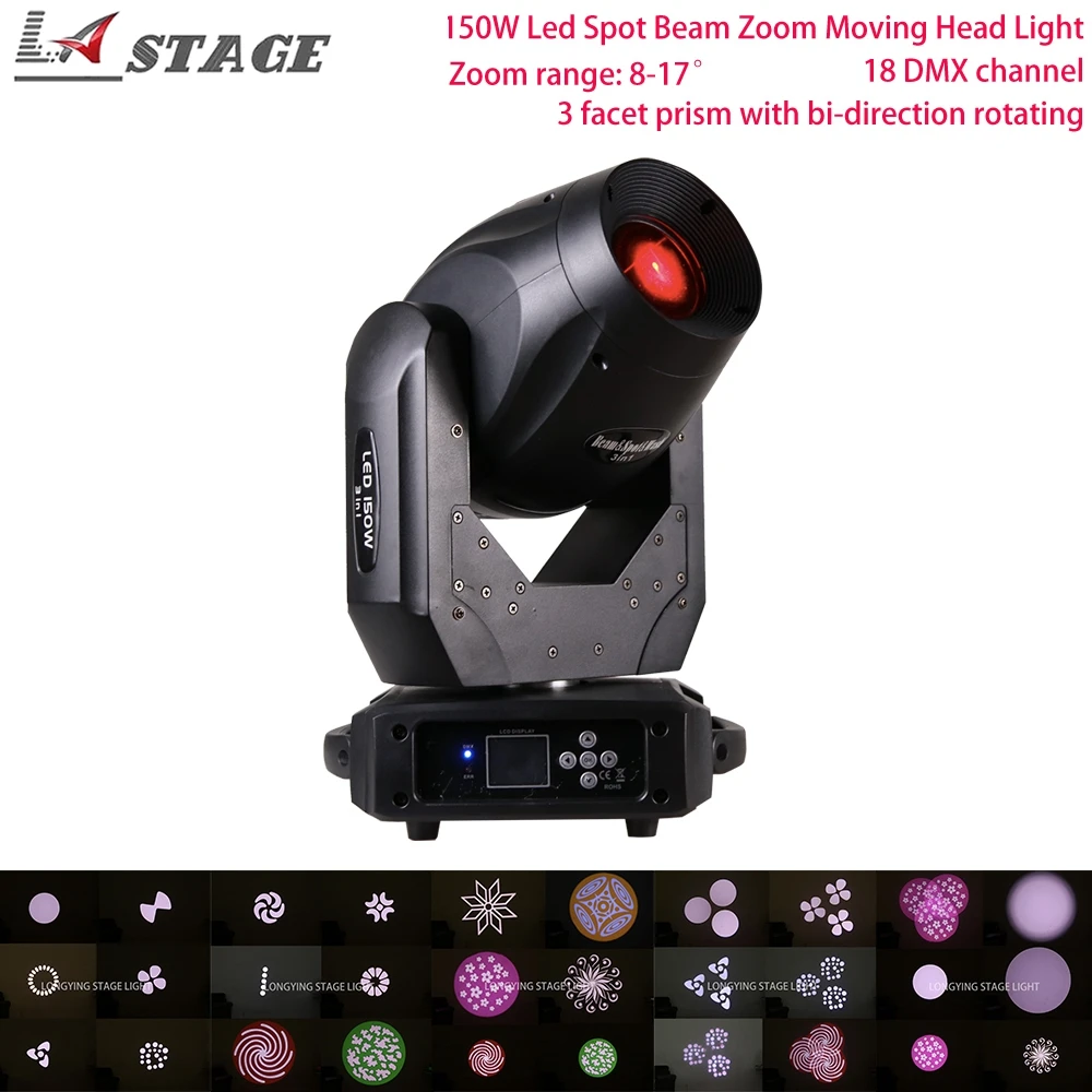 

150 Вт 3 в 1 светодиодный прожектор точечного светильника, движущаяся головка для сцены, движущейся головной светильник