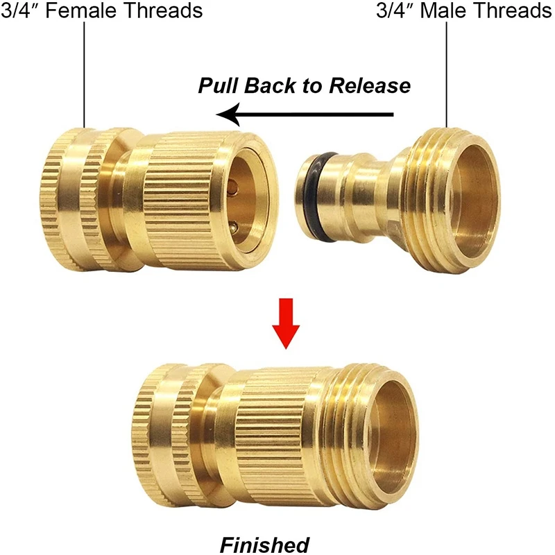 

Quick Coupling for Garden Hose Brass Connector for Quick Coupling for Garden Hose 3/4 Inch Water Hose Connections(2SETS)