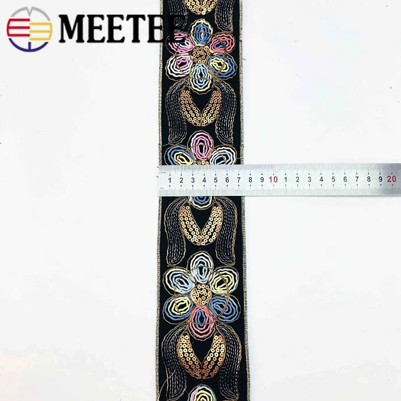 3m 75mm Gold Thread Sequins Braided Lace Trims Embroidered Webbing Ribbon Tape for Shoes Dress Decoration DIY Sewing Accessories | Дом и сад