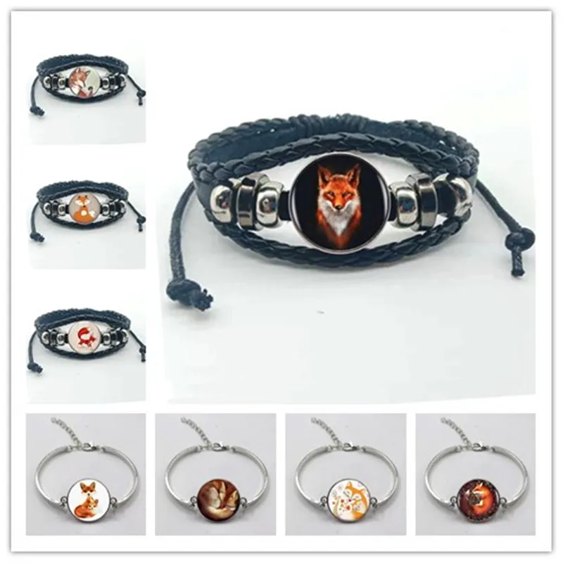 Новый Модный Цветочный браслет в виде лисы кожаный художественный стеклянный