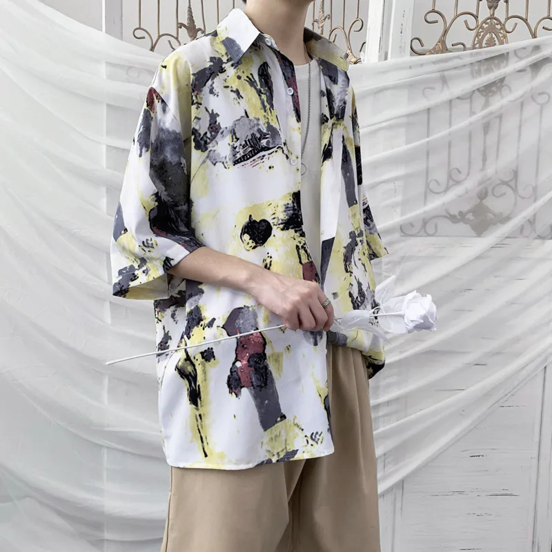 Summer Short-sleeved Shirts Men's Fashion Printed Casual Shirts Men Streetwear Loose Flower Shirts Mens Hawaiian Shirts M-5XL
