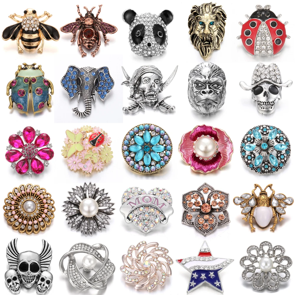 6 шт./лот опт большие металлические кнопки смешанный металл 18 мм стразы для 20