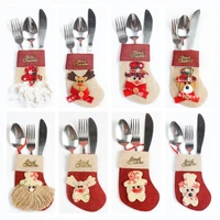 santa socks reindeer christmas new year pocket fork knife cutlery holder bag party table dinner tableware decorations for home