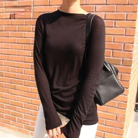 2021 new summer autumn basic tops long sleeve loose thin sexy blue t shirt women fashion solid color cotton round neck femme tee