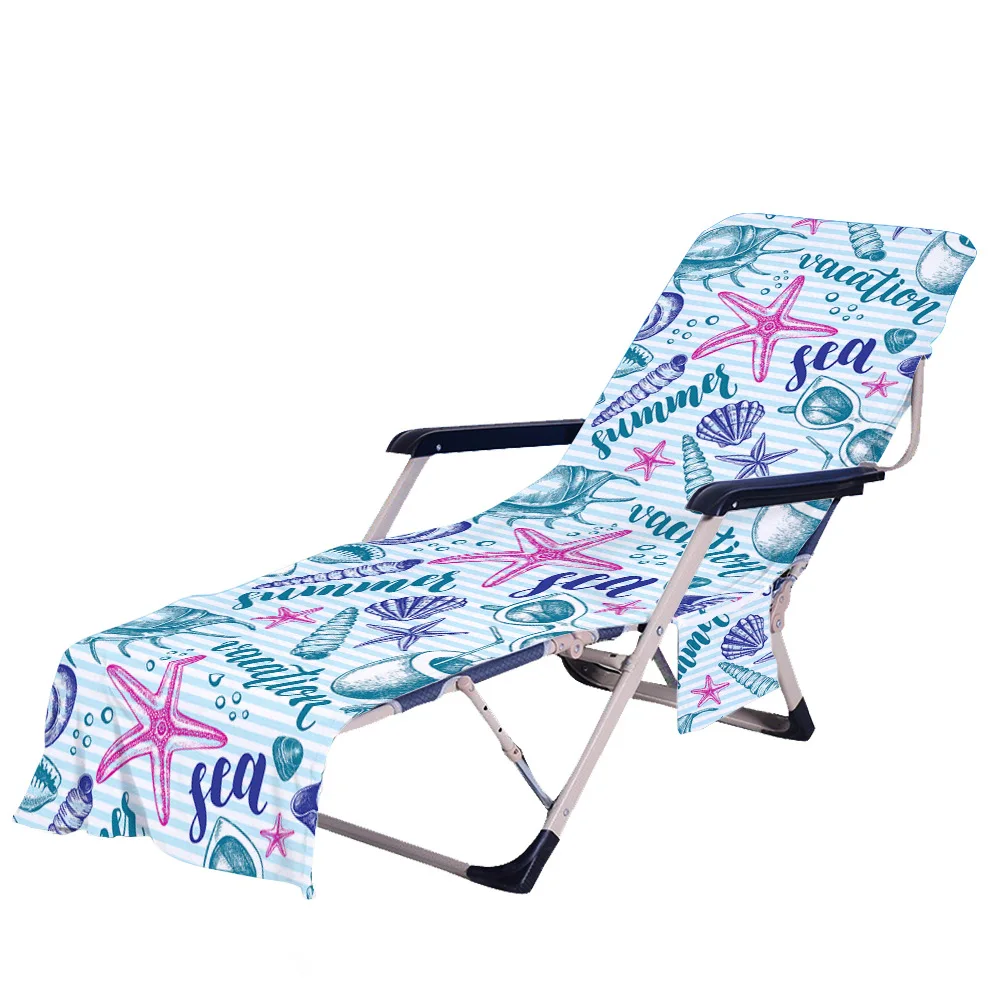 

Seashells Marine Life Beach Chair Cover Towel with Side Storage Pockets for Pool Sun Lounger Sunbathing Vacation 82.5"x29.5"