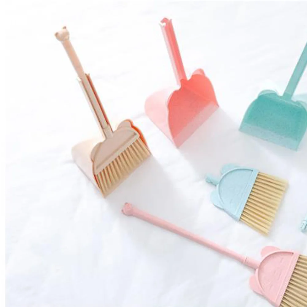 Detachable Children Broom Dustpan Set Bear Pattern Mini Education Kids Pretend Play Props Sweeping House Cleaning Toys