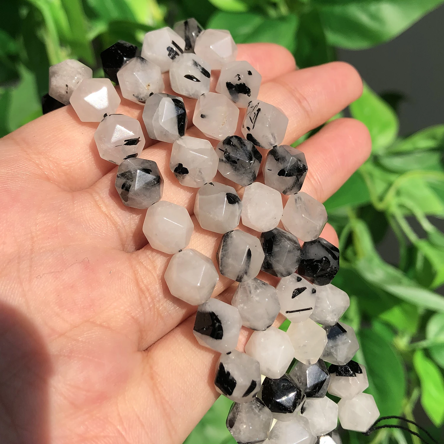 

6/8/10/12mm Faceted Black Rutilated Quartz Natural Stone Beads Round Loose Beads for Jewelry Making DIY Bracelet Wholesale