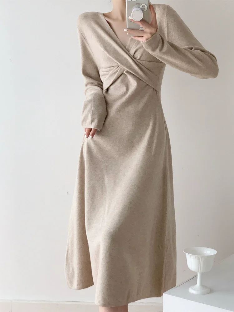 Элегантное цельное платье в Корейском стиле женское вязаное французское