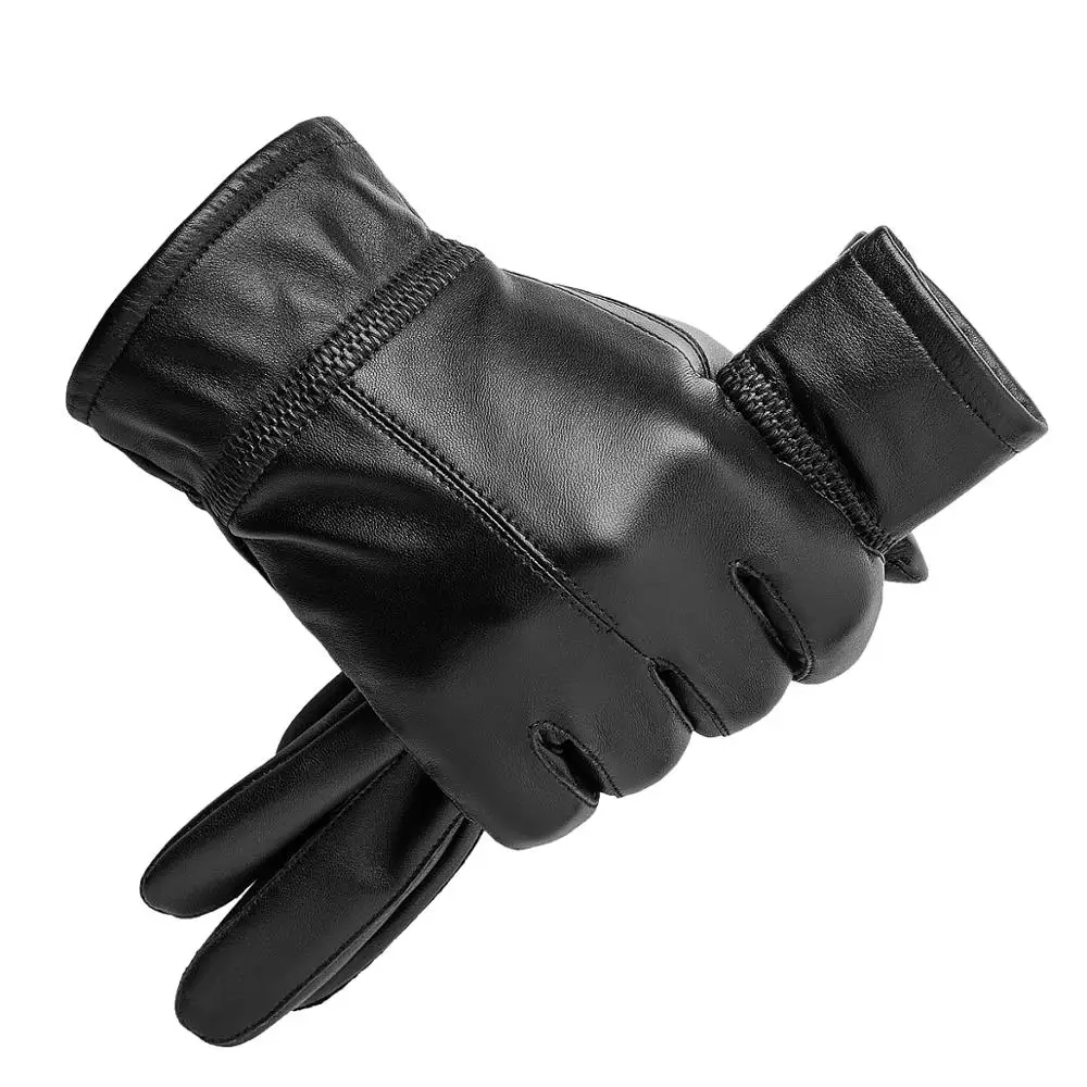 BISON DENIM, мужские перчатки из натуральной кожи, сенсорный экран, овчина, теплые варежки, новые зимние качественные мужские теплые пушистые перчатки S003