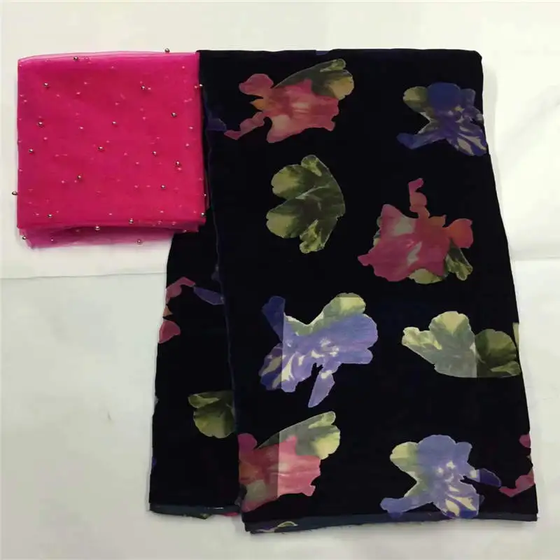 Высококачественная африканская Бархатная ткань с принтом 5 + 2 ярдов для дам