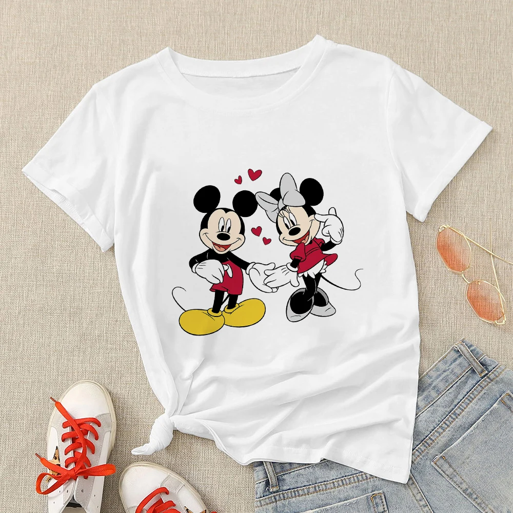 

Cute Mickey Minnie Mouse Print T Shirt Women Summer Top Tee Streetwear Harajuku Disney T-shirt Unisex Fashion Disney Clothes