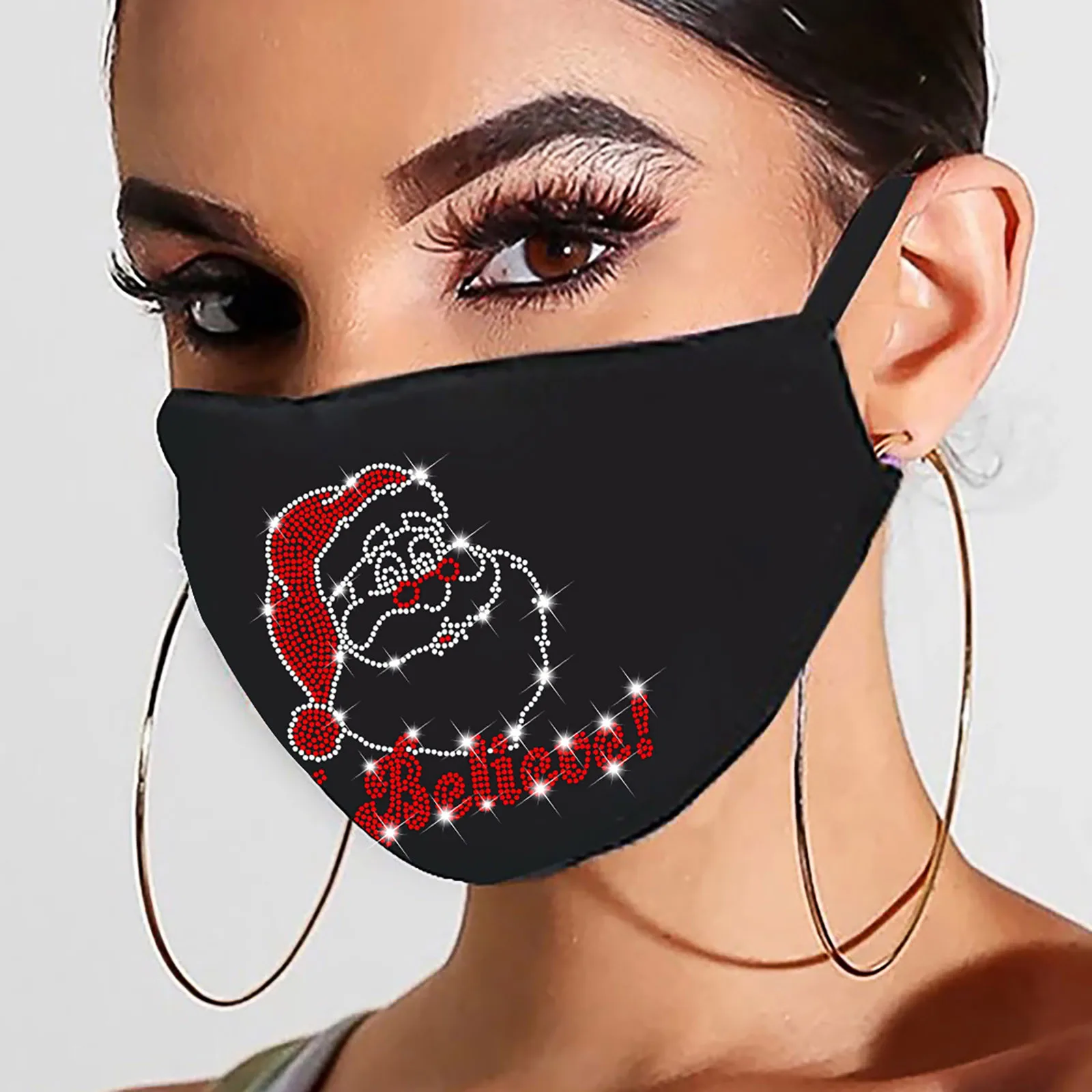 

Christmas Fashion Rhinestones Glitter Mask Dust Windproof Face Mask Washable Breathable Drill Ice Cotton Mouth Masks Mscara