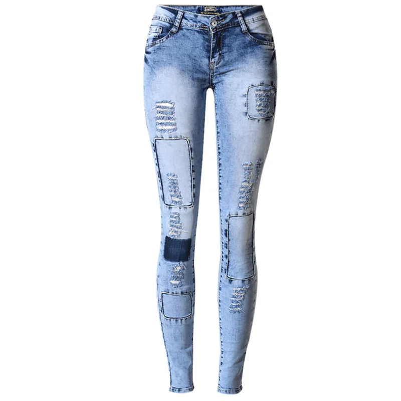 

2022 Jeans Women Low- Waist Pencil Denim Pants Casual ripped Jeans Female Streetwear Vintage Plus Size Slim Jeans For Women J055