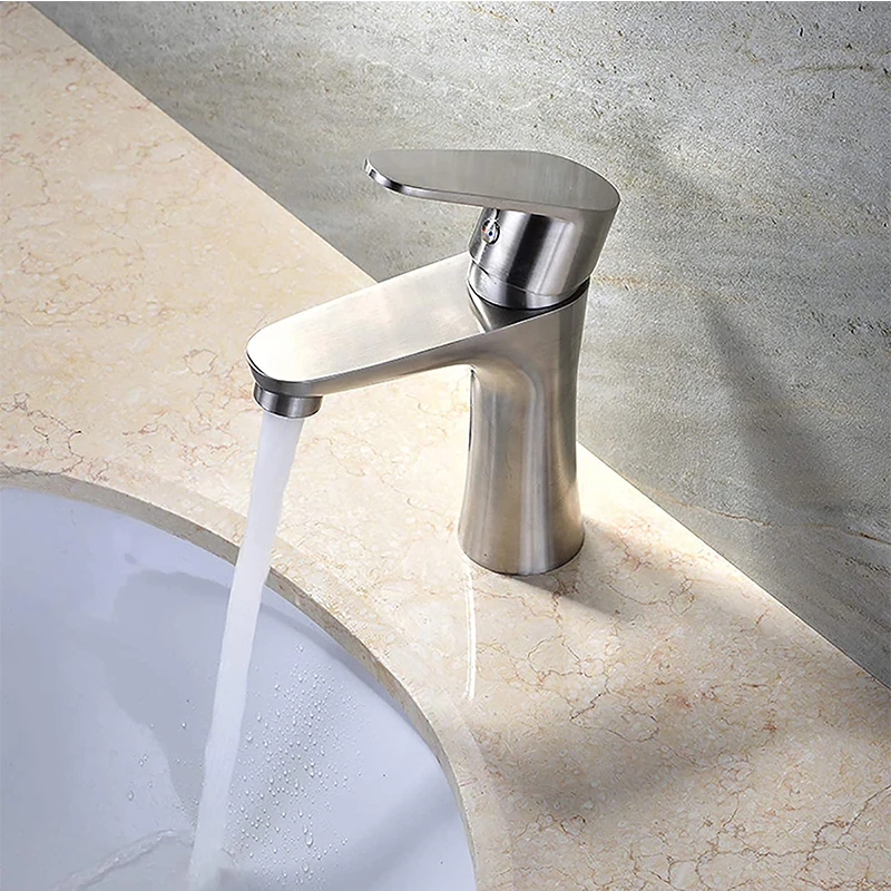 QUEEXU Bathroom Sink Faucet Single Handle Brushed Nickel Basin Mixer Tap for Hot and Cold Water Commercial Stainless | Обустройство