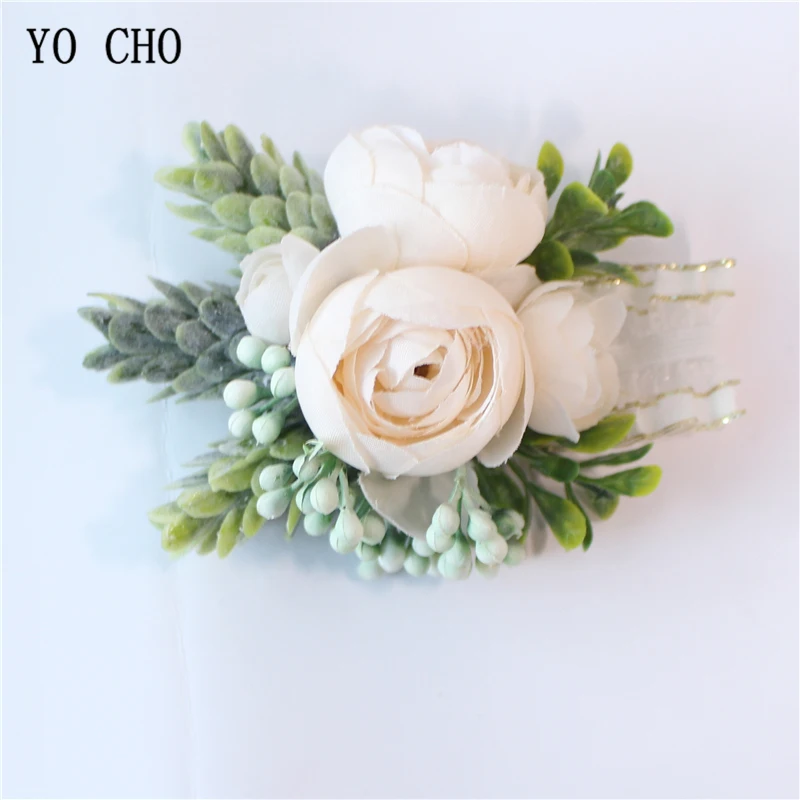 wrist corsage-G YO CHO искусственный шелк Sasanqua цветок бутоньерка для жениха корсаж Свадебный браслет на запястье Розовый Оранжевый Свадебные принадлежности - Цвет: wrist corsage-G