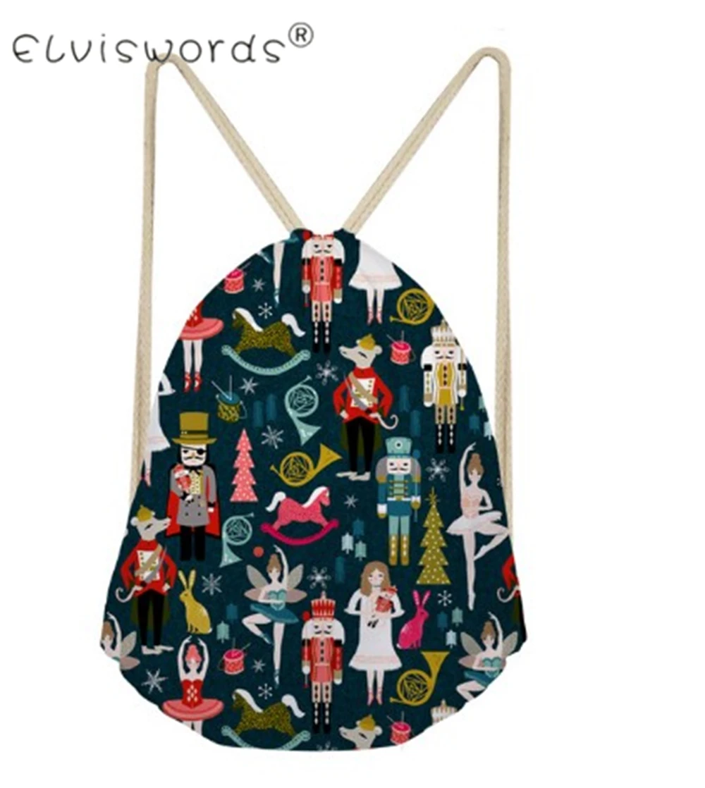 

ELVISWORDS Vintage Nutcracker Ballet Christmas Drawstring Gift Bags Santa Kids Girls Backpack Christmas Bags Drawstring bags