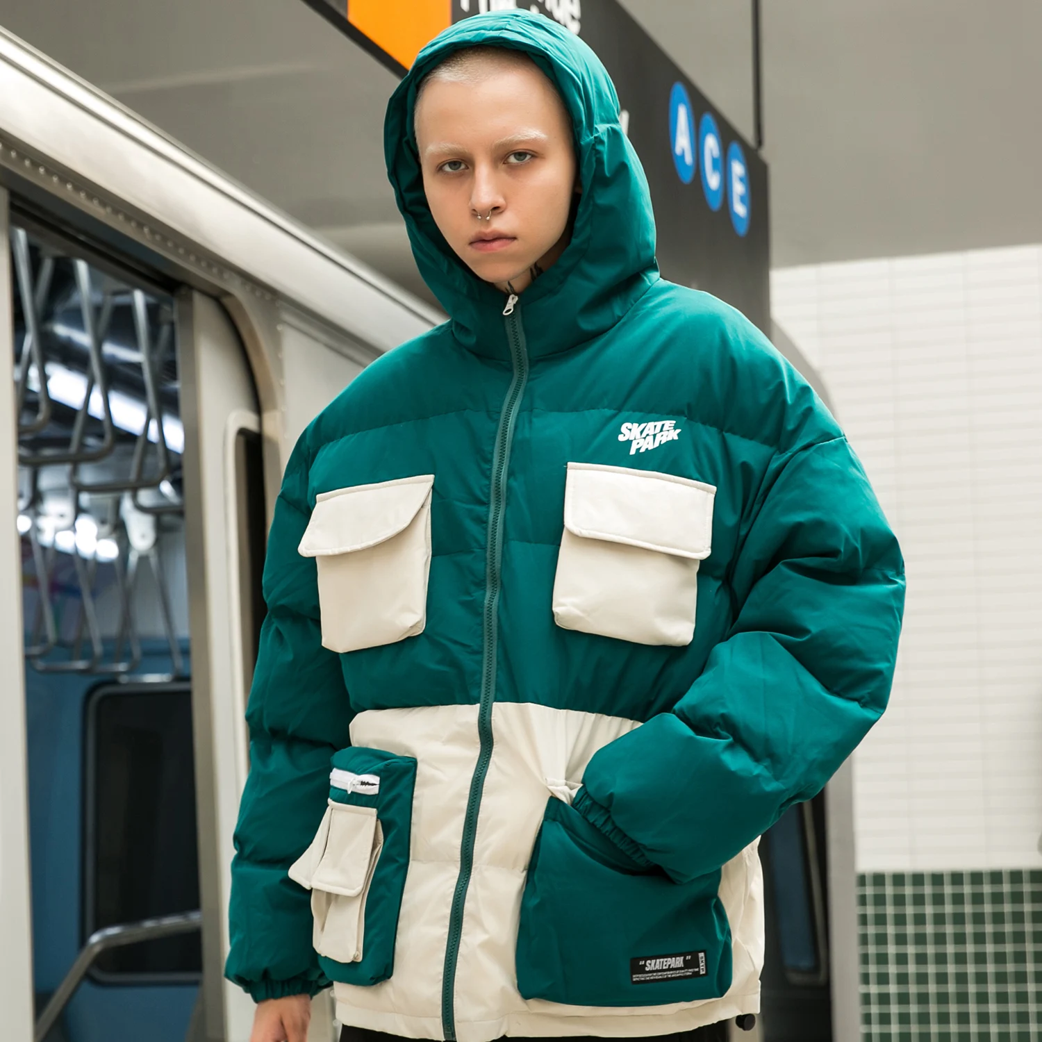 Aelfric Eden хип хоп Лоскутная Мужская Толстая парка с несколькими карманами