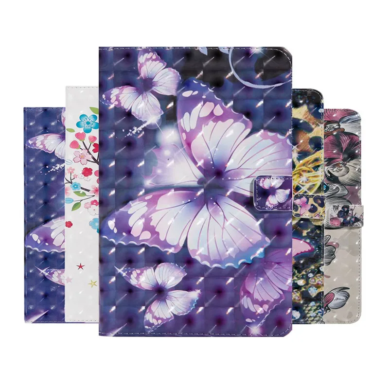 

3D Flowers Printed PU Leathe For Samsung Galaxy Tab A7 T500 T505 10.4 2020 Cover Automatic sleep With Card Slots Case