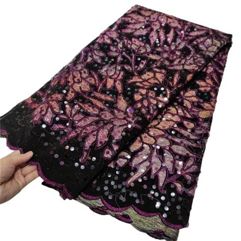

Фиолетовая блестящая африканская французская сетчатая кружевная ткань, бархатное высококачественное Тюлевое Сетчатое кружево, нигерийск...