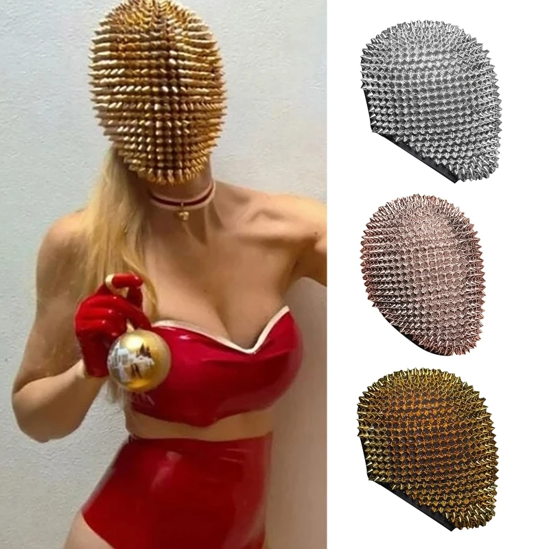 

Halloween Spikes Studded Mask Funny Full Face Cover Jewelry Cosplay Headgear Cap 10.20 New