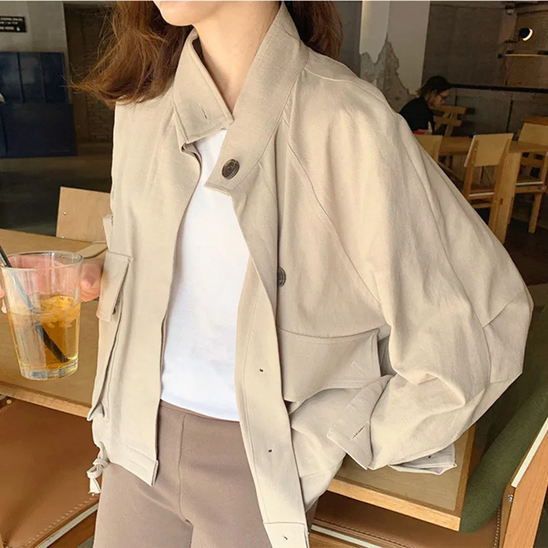 Оснастка ветреная Свободная куртка с карманом и воротником осенняя Новая тонкая