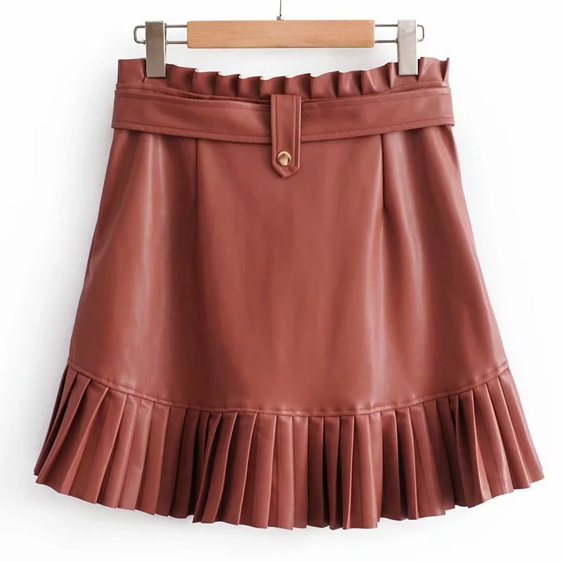 Женская мини-юбка из искусственной кожи с высокой талией посылка на молнии