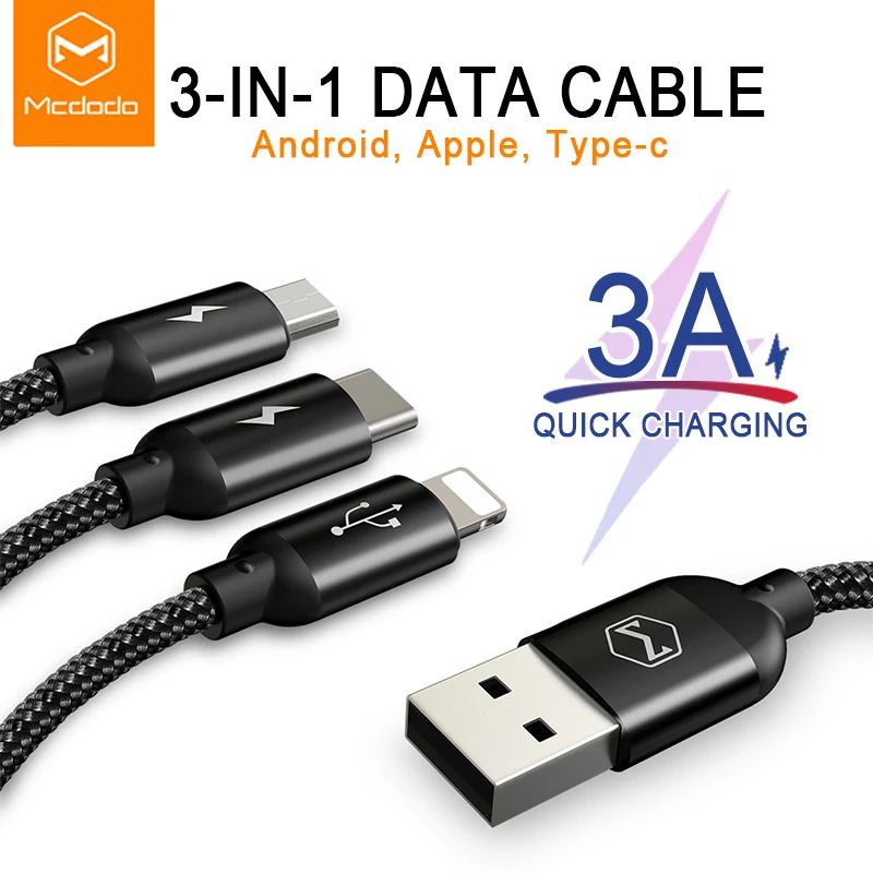 Mcdodo 3 в 1 3A USB кабель для iPhone X 8 7 Зарядка Micro USB кабель Тип C USB кабель для lightning samsung Android мобильный телефон
