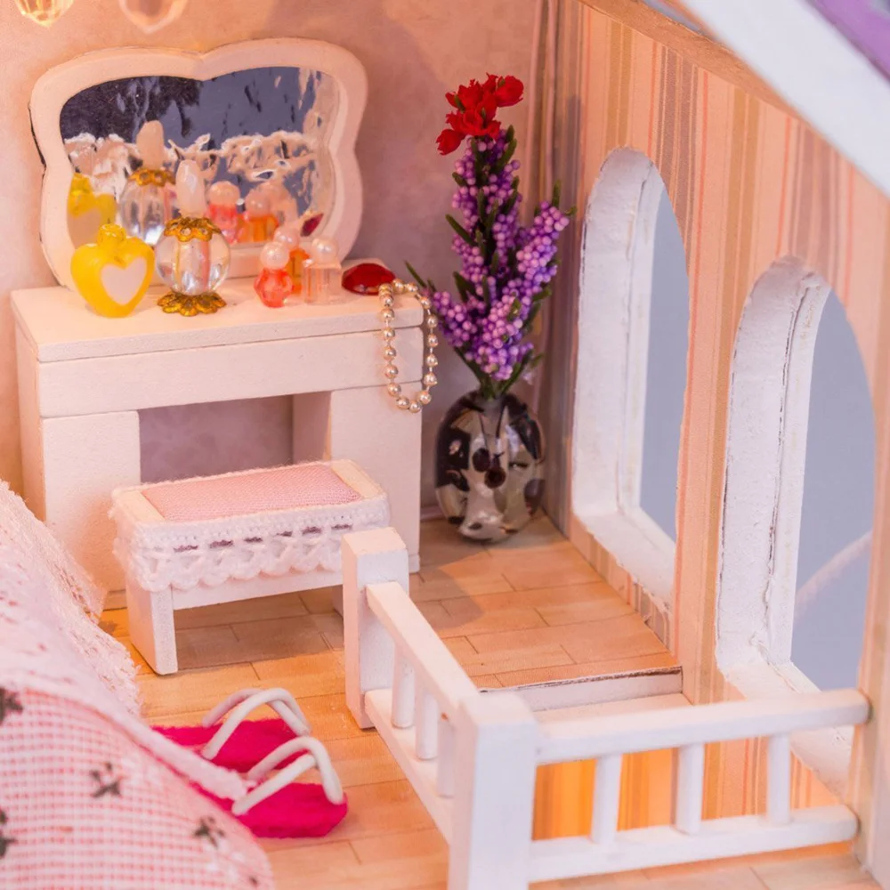 

DIY Wooden Dolls house Miniature Kit Romantic Purple Home Kids Decoration