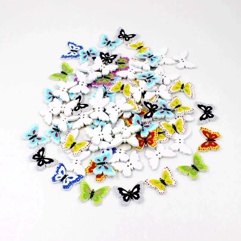 Новый 50 шт./упак. смешанные Цвет 2 отверстия &quotБабочки&quot Форма деревянные