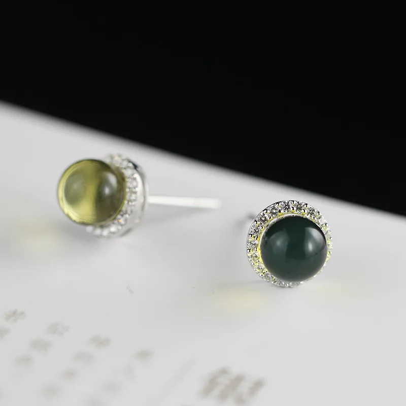 

S925 Sterling Silver Mexican Natural Blue Amber Women's Ear Studs