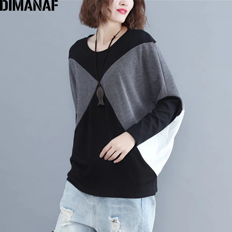 Женская блуза с рукавом летучая мышь DIMANAF базовая Туника оверсайз в стиле пэчворк