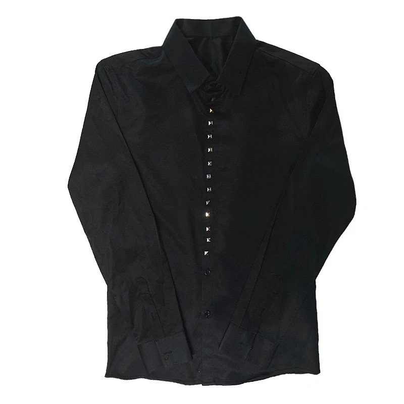 

Rivet Decoration Men Shirs Long Sleeve Solid Casual Shirt Streetwear Night Club Men Clothing Chemise Homme Social Party Blouse