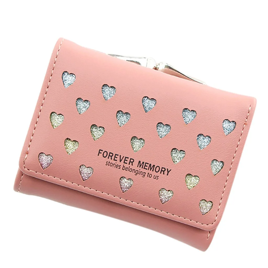 

Women s Outdoor Card Wallet Fashion Trend Solid Color Fringed Leather Cute Heart pattern Credit ID Card Holder tarjetero