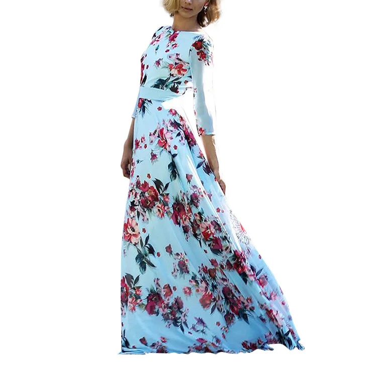 Большие размеры богемные платья с цветочным принтом для женщин повседневные