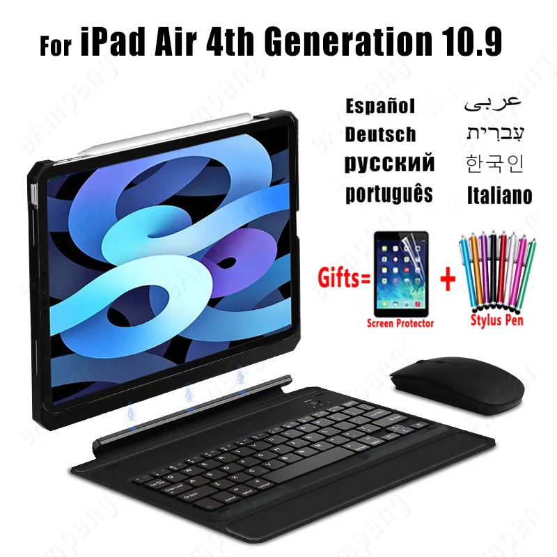 

Магнитный съемный чехол-клавиатура для Apple iPad Air 4-го поколения, чехол для iPad Air 4 2020 10,9, сенсорная панель, клавиатура с подсветкой