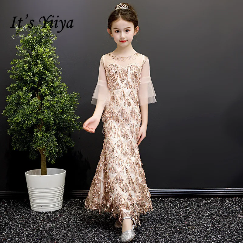 Платья для девочек с цветами It's Yiiya B074 платья принцесс цвета шампанского