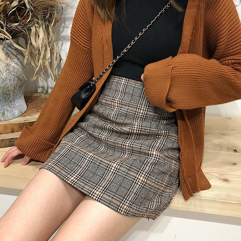 Юбка женская клетчатая с завышенной талией мини юбка в стиле ретро для