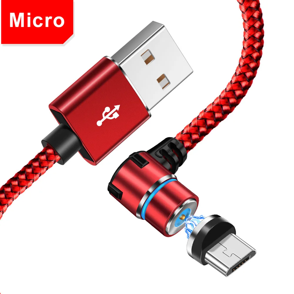 Магнитный 90 градусов mi cro usb type C кабель для iPhone 7 8 Plus X XS Max для Xiaomi Redmi Note 7 mi 8 для samsung S8 S9 Plus Кабель - Цвет: Micro USB Red