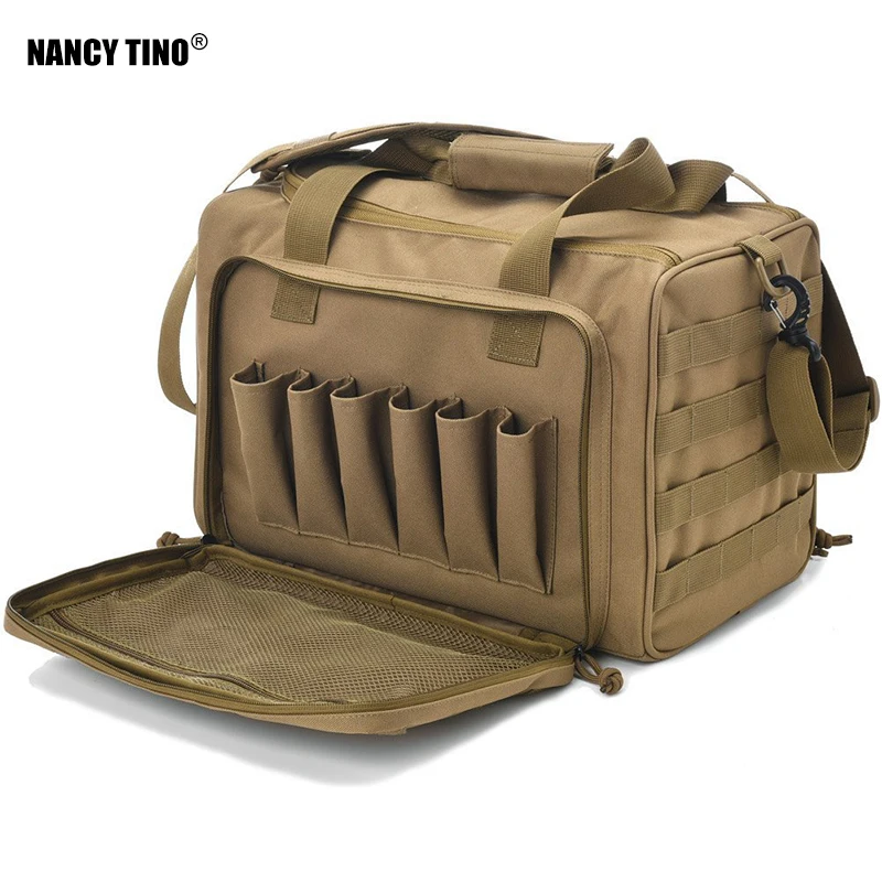 

NANCY TINO Tactical Gun Shooting Range Bag Deluxe Pistol Range Duffle Bags khaki Hunting Bag Molle System Hunting Accessories